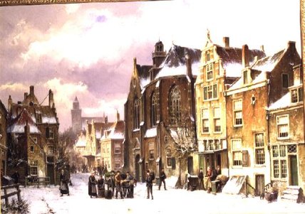 Wikioo.org - The Encyclopedia of Fine Arts - Painting, Artwork by Willem Koekkoek - Snow In Amsterdam