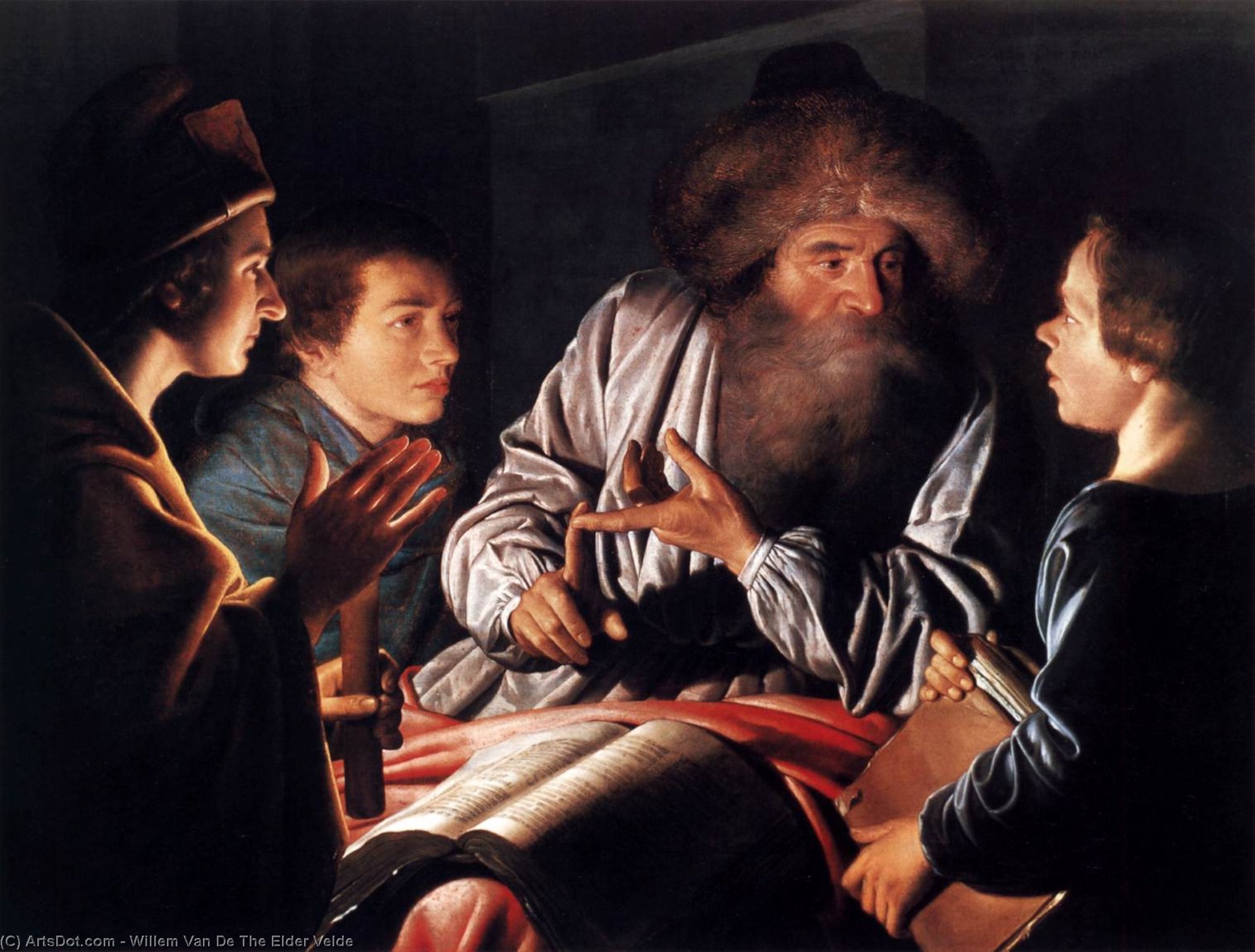 Wikioo.org - The Encyclopedia of Fine Arts - Painting, Artwork by Willem Van De Velde The Elder - Philosopher And Pupils
