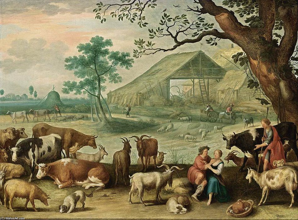 WikiOO.org - Encyclopedia of Fine Arts - Lukisan, Artwork Willem Van Nieulandt - Landscape With Amorous Shepherds