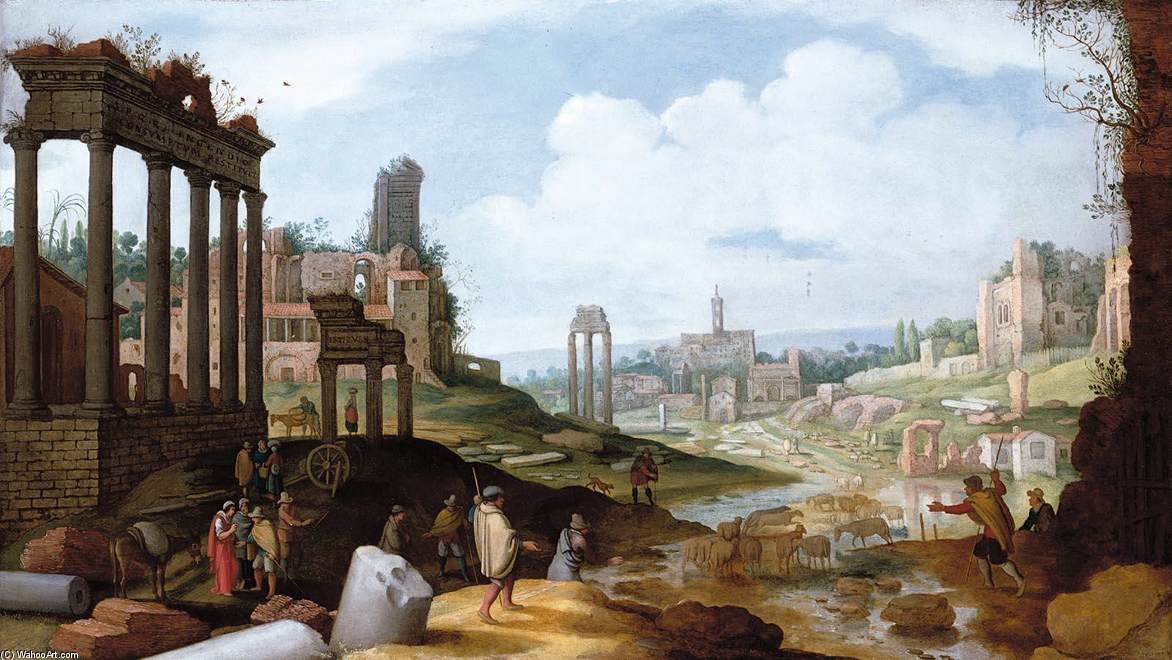 Wikoo.org - موسوعة الفنون الجميلة - اللوحة، العمل الفني Willem Van Nieulandt - View Of The Forum Romanum
