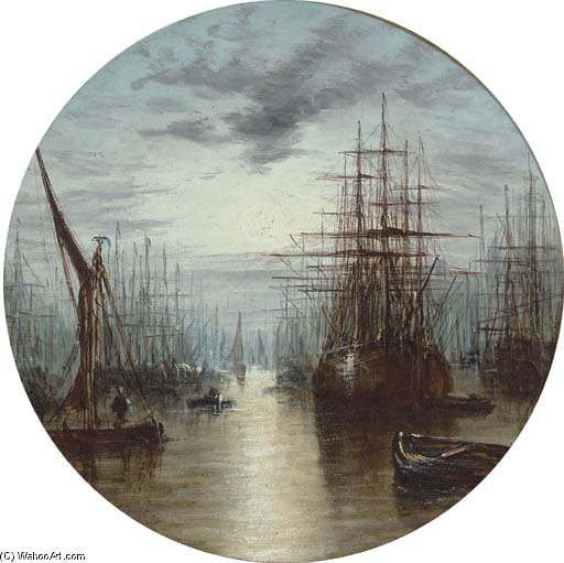 Wikioo.org - สารานุกรมวิจิตรศิลป์ - จิตรกรรม William A. Thornley (Thornbery) - Moonlit Harbour