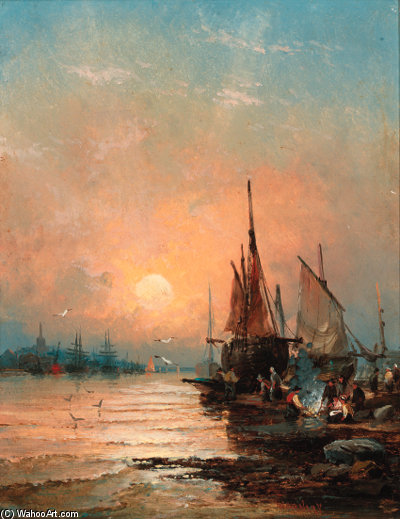 WikiOO.org - Encyclopedia of Fine Arts - Maalaus, taideteos William A. Thornley (Thornbery) - Dusk On The River