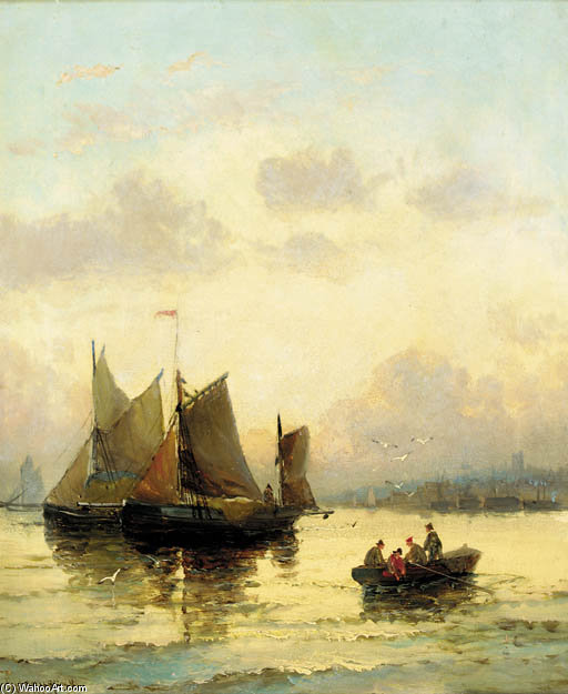 Wikioo.org - สารานุกรมวิจิตรศิลป์ - จิตรกรรม William A. Thornley (Thornbery) - Fishing Vessels In A Calm