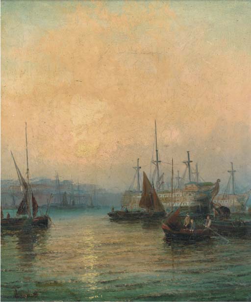 WikiOO.org - Encyclopedia of Fine Arts - Maleri, Artwork William A. Thornley (Thornbery) - Hulks In The Medway At Dusk