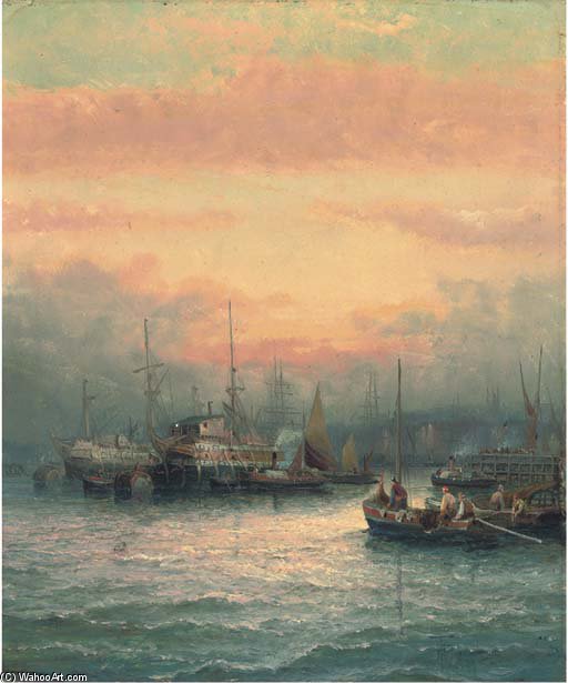 Wikioo.org - The Encyclopedia of Fine Arts - Painting, Artwork by William Thornley - Hulks On The Medway At Dusk