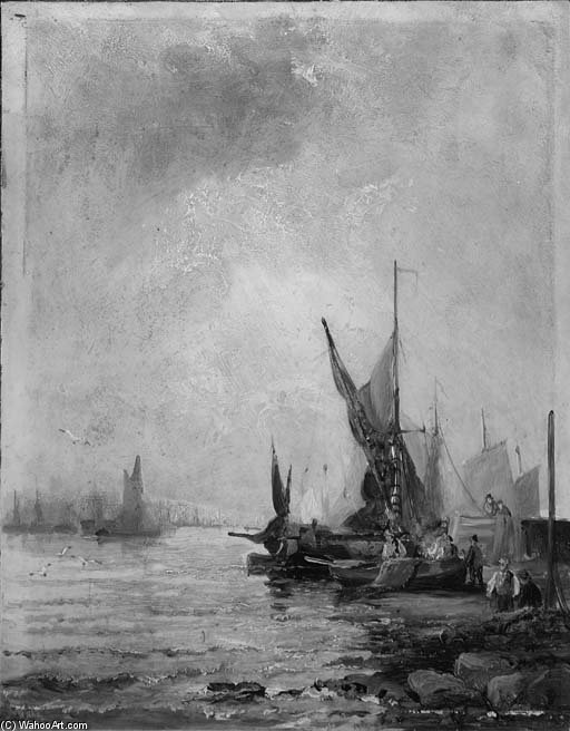 WikiOO.org - Encyclopedia of Fine Arts - Maľba, Artwork William A. Thornley (Thornbery) - On The Medway At Dusk