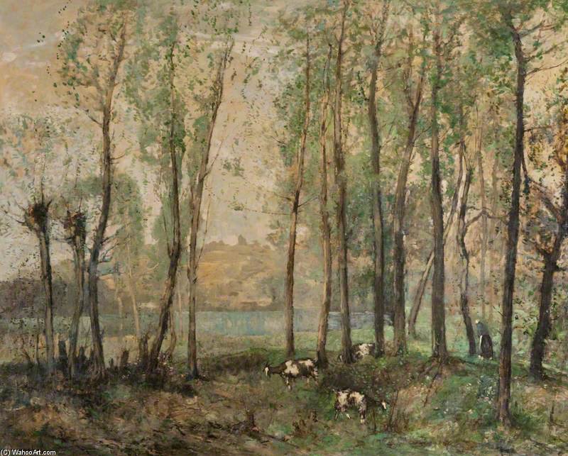 Wikioo.org - The Encyclopedia of Fine Arts - Painting, Artwork by William Alfred Gibson - Landscape With Peasant Woman And Goats