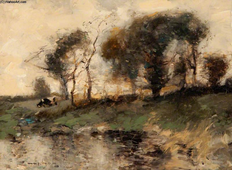 WikiOO.org - Encyclopedia of Fine Arts - Schilderen, Artwork William Alfred Gibson - Trees Over The Water