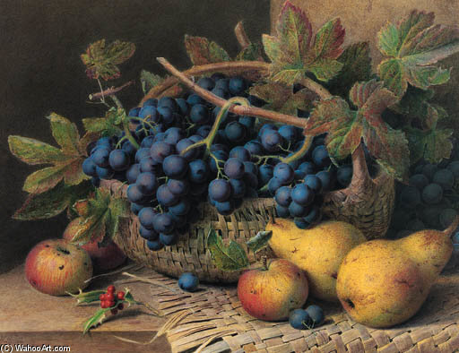 WikiOO.org - Encyclopedia of Fine Arts - Festés, Grafika William Hough - Still Life With A Basket Of Grapes