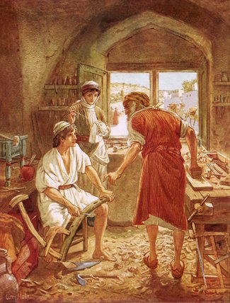 Wikioo.org - The Encyclopedia of Fine Arts - Painting, Artwork by William Brassey Hole - Christ Working With Joseph As A Carpenter