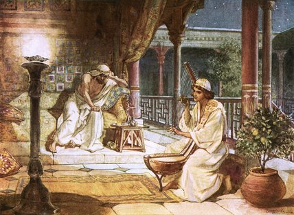 Wikioo.org - The Encyclopedia of Fine Arts - Painting, Artwork by William Brassey Hole - David Playing On The Harp Before Saul