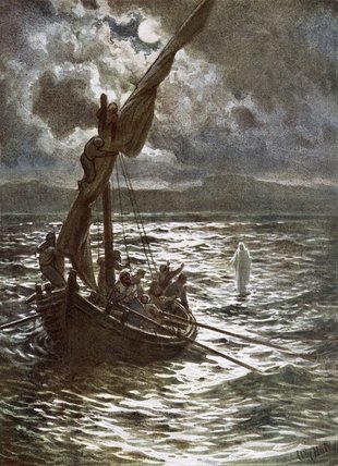 Wikioo.org – La Enciclopedia de las Bellas Artes - Pintura, Obras de arte de William Brassey Hole - Jesús caminar  en  el  foca