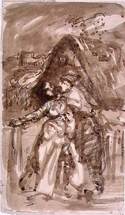 Wikioo.org - The Encyclopedia of Fine Arts - Painting, Artwork by William Collins - Sketch Of A Man Embracing A Woman At A Cottage Gate