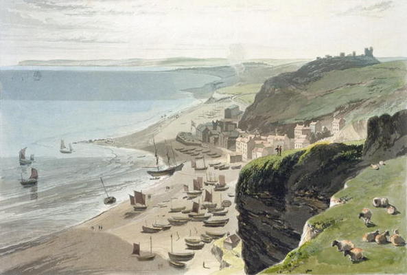 Wikioo.org - The Encyclopedia of Fine Arts - Painting, Artwork by Thomas And William Daniell - Hastings, From The East Cliff, From 'a Voyage Around Great Britain Undertaken