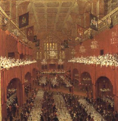 WikiOO.org - Encyclopedia of Fine Arts - Maalaus, taideteos Thomas And William Daniell - The Allied Sovereigns Banquet At Guildhall