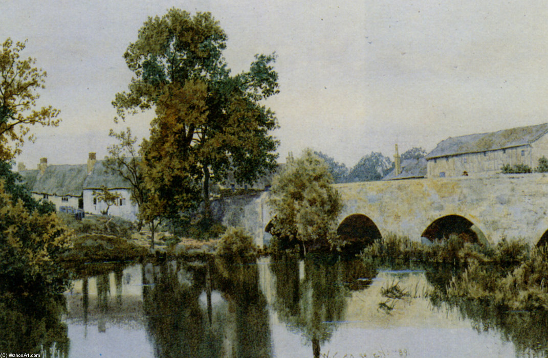 Wikioo.org - The Encyclopedia of Fine Arts - Painting, Artwork by William Fraser Garden - A Stone Bridge Leading Into Village