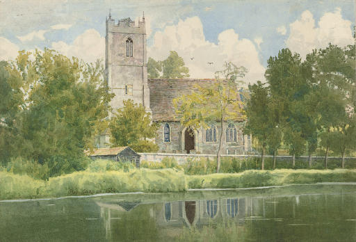 WikiOO.org – 美術百科全書 - 繪畫，作品 William Fraser Garden - 哈特福德教区教堂的乌斯河的银行