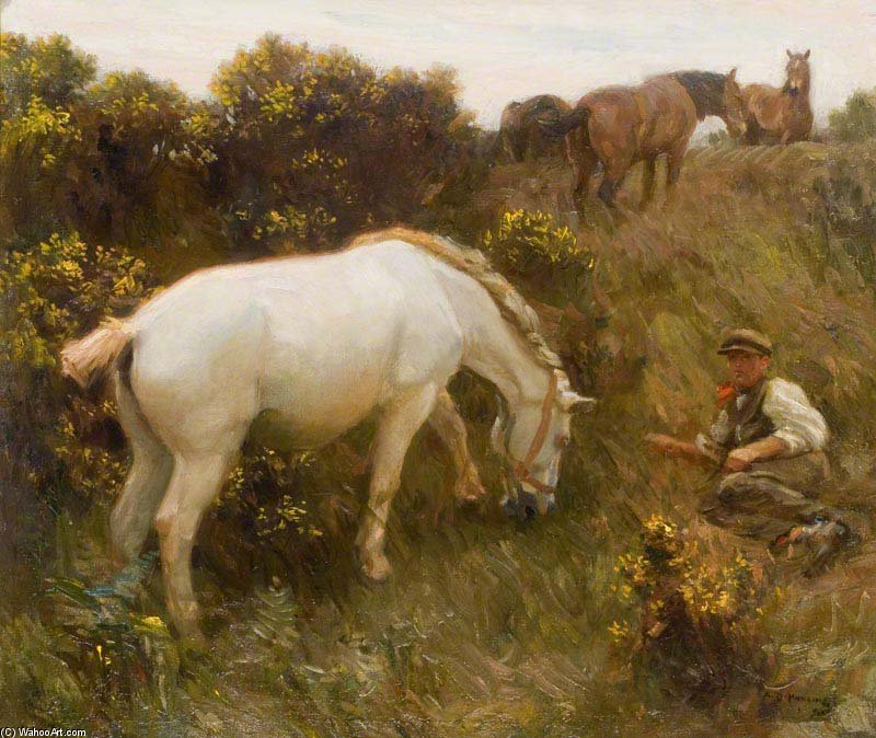 Wikioo.org - The Encyclopedia of Fine Arts - Painting, Artwork by Alfred James Munnings - 'shrimp' And 'augereau' In Ringland Hills
