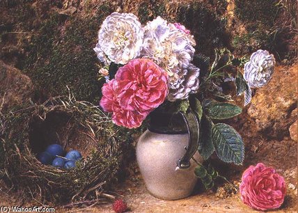 Wikioo.org - The Encyclopedia of Fine Arts - Painting, Artwork by William Henry Hunt - Roses And Bird's Nest