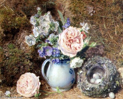 Wikioo.org - The Encyclopedia of Fine Arts - Painting, Artwork by William Henry Hunt - Still Life Of Flowers And Nest