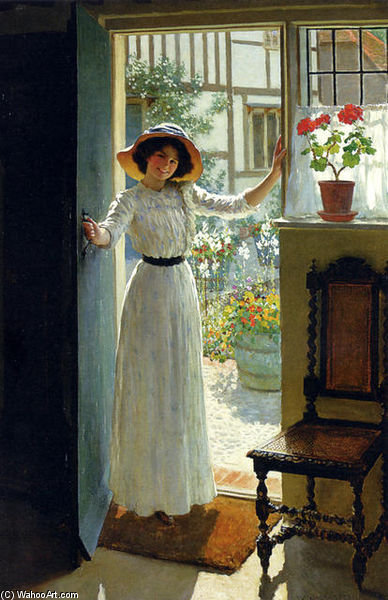 Wikioo.org - The Encyclopedia of Fine Arts - Painting, Artwork by William Henry Margetson - At The Cottage Door