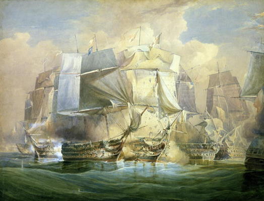 Wikioo.org - The Encyclopedia of Fine Arts - Painting, Artwork by William John Huggins - He Battle Of Trafalgar, The Beginning Of The Action, 21st October