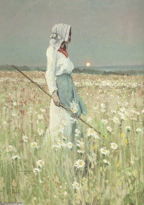 Wikioo.org - The Encyclopedia of Fine Arts - Painting, Artwork by William Page Atkinson Wells - Landscape – Girl in a Meadow