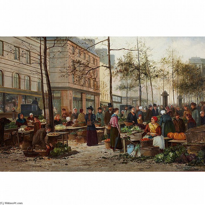 Wikioo.org - The Encyclopedia of Fine Arts - Painting, Artwork by William Raymond Dommersen - Dutch Les Place Des Halles, Paris