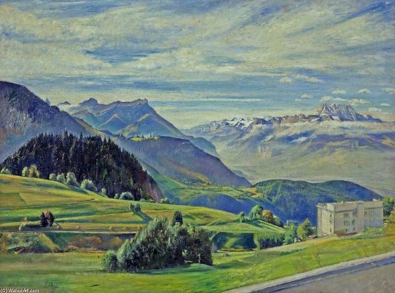 Wikioo.org – L'Enciclopedia delle Belle Arti - Pittura, Opere di William Rothenstein - Le Dent du Midi da Leysin, Svizzera