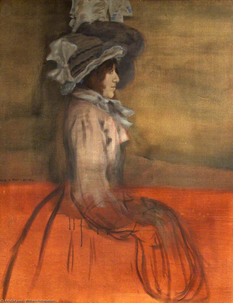 Wikioo.org - The Encyclopedia of Fine Arts - Painting, Artwork by William Rothenstein - Portrait Of An Unknown Lady In A Hat