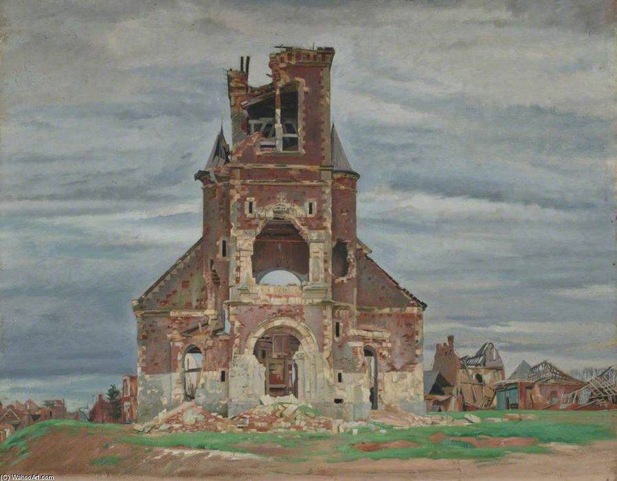 Wikioo.org - The Encyclopedia of Fine Arts - Painting, Artwork by William Rothenstein - The Church At Bourlon