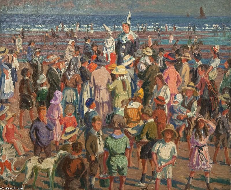 Wikioo.org - The Encyclopedia of Fine Arts - Painting, Artwork by William Samuel Horton - Punch On The Beach At Broadstairs