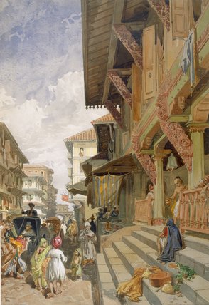 Wikioo.org - The Encyclopedia of Fine Arts - Painting, Artwork by William Simpson - Street In Bombay