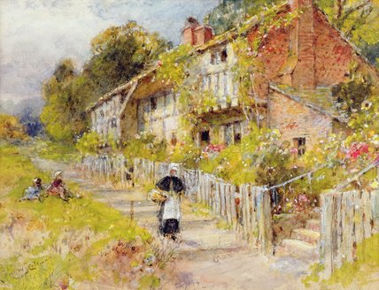 Wikioo.org - The Encyclopedia of Fine Arts - Painting, Artwork by William Stephen Coleman - Cottages - A Row Of Cottages With A Figure