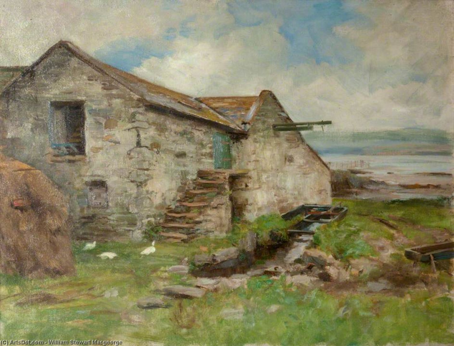 Wikioo.org - The Encyclopedia of Fine Arts - Painting, Artwork by William Stewart Macgeorge - Buildings By The Shore With Ducks