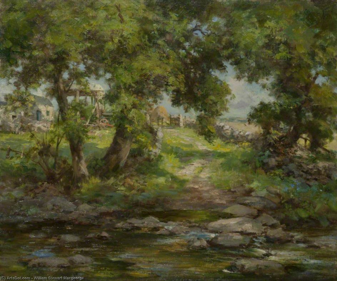 Wikioo.org - The Encyclopedia of Fine Arts - Painting, Artwork by William Stewart Macgeorge - River With Trees And Farm