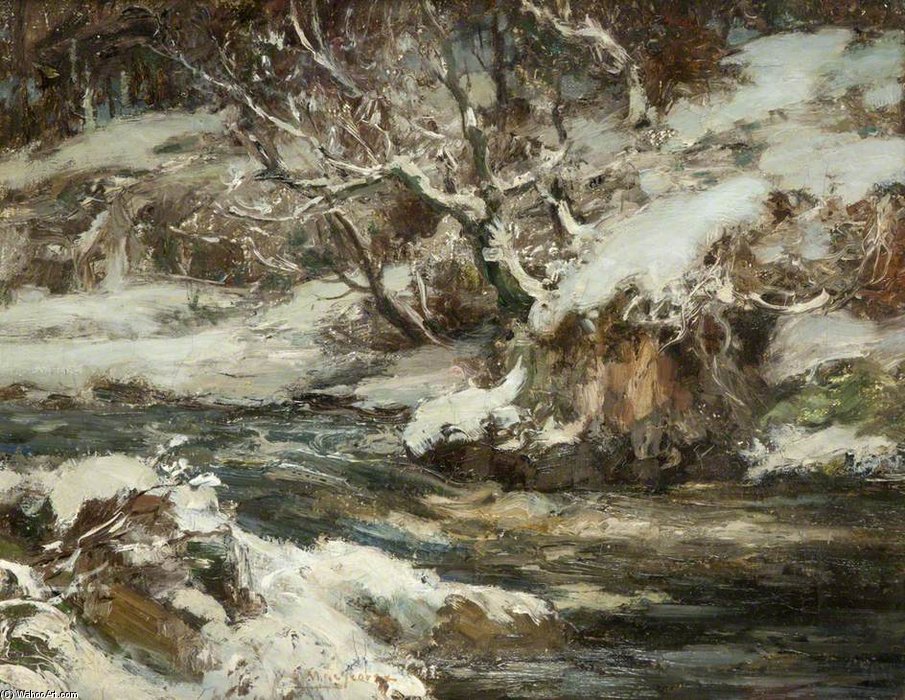 Wikioo.org - The Encyclopedia of Fine Arts - Painting, Artwork by William Stewart Macgeorge - Snow On Speedy Burn, Gifford