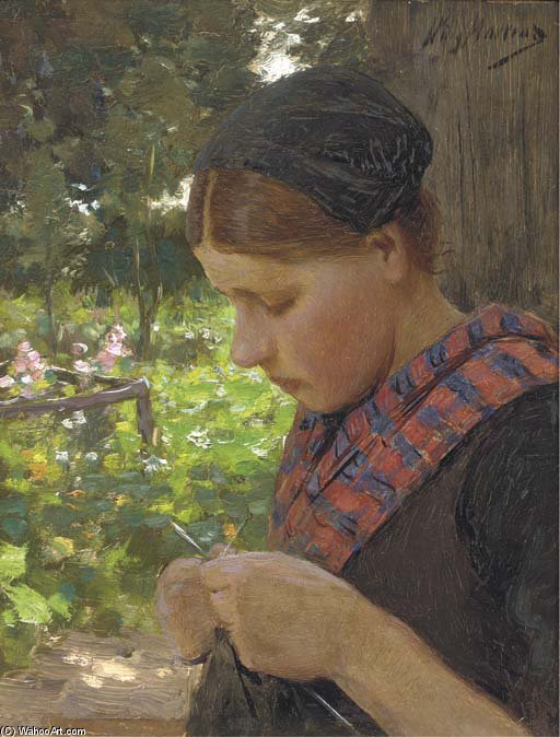 Wikioo.org - The Encyclopedia of Fine Arts - Painting, Artwork by Willy Martens - A Girl Knitting