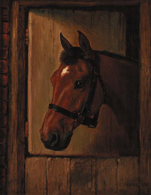WikiOO.org - Encyclopedia of Fine Arts - Festés, Grafika Wilson Hepple - A Chestnut Hunter At A Stable Door