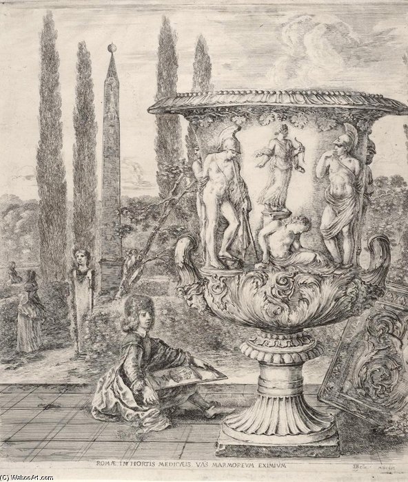 WikiOO.org - Encyclopedia of Fine Arts - Maalaus, taideteos Stefano Della Bella - Le Jeune Cosme Iii De Medicis Dessinant Le Vase Medicis