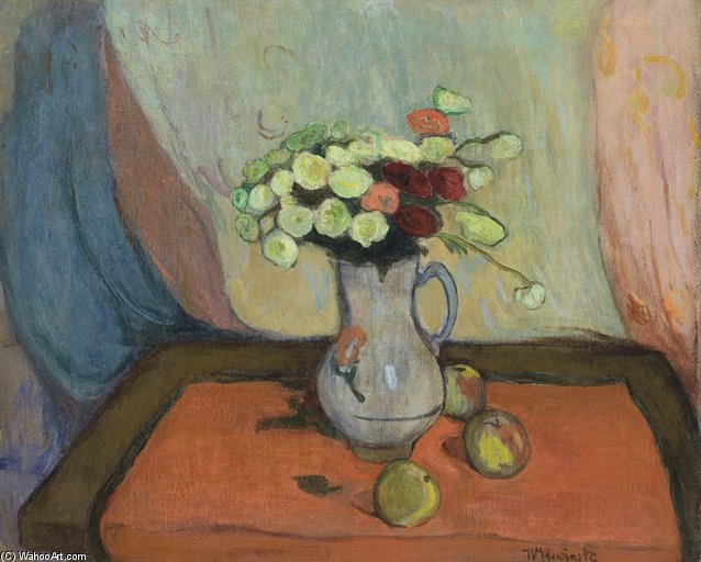WikiOO.org - Encyclopedia of Fine Arts - Maalaus, taideteos Wladyslaw Slewinski - Vase De Fleurs Avec Trois Pommes