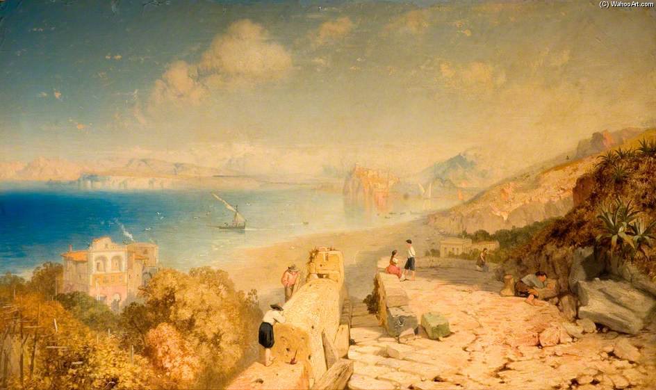 WikiOO.org - 백과 사전 - 회화, 삽화 James Baker Pyne - The Castle Of Ischia And The Gulf Islands