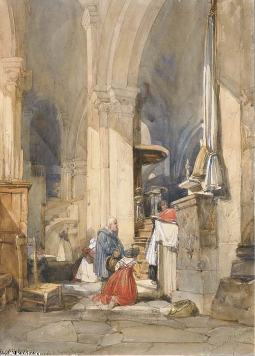 WikiOO.org - אנציקלופדיה לאמנויות יפות - ציור, יצירות אמנות James Duffield Harding - Figures In Church Kneeling Polignac