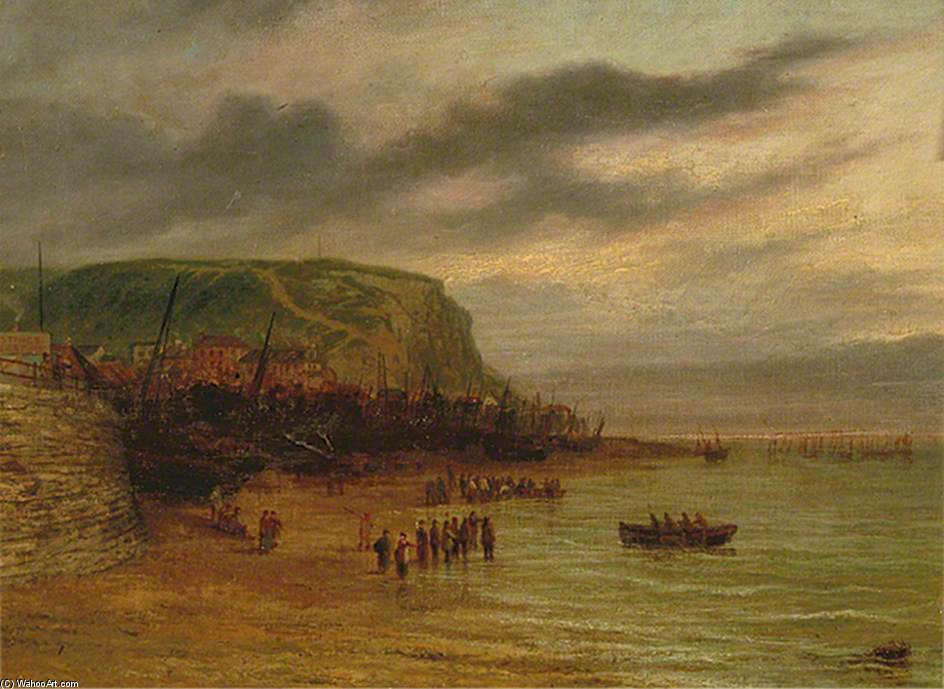 Wikioo.org - The Encyclopedia of Fine Arts - Painting, Artwork by James Duffield Harding - Hastings Luggers On The Beach