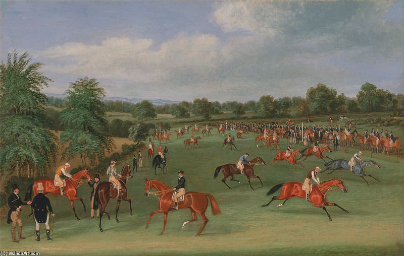 Wikioo.org - The Encyclopedia of Fine Arts - Painting, Artwork by James Pollard - Epsom Races- Preparing To Start
