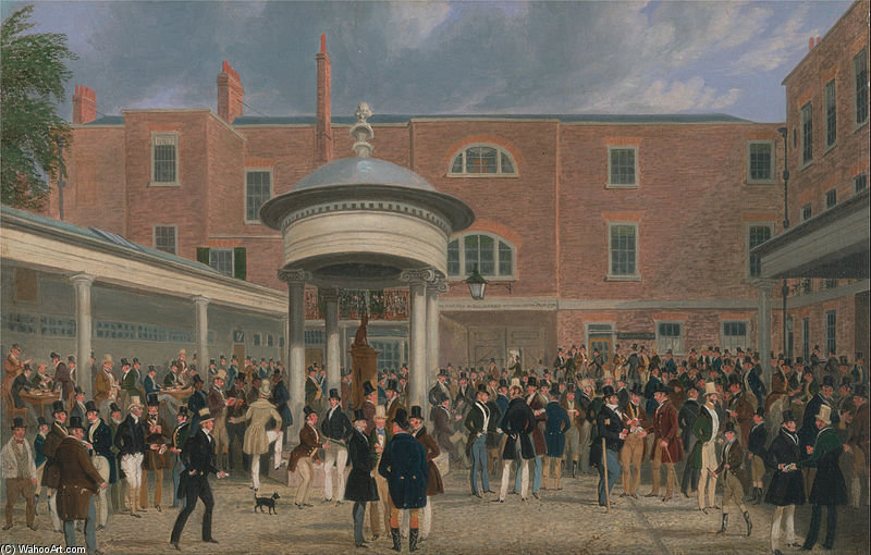 Wikioo.org - The Encyclopedia of Fine Arts - Painting, Artwork by James Pollard - Epsom Races- Settling Day At Tattersalls