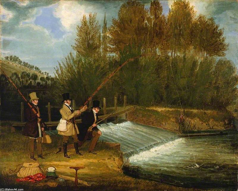 Wikioo.org - The Encyclopedia of Fine Arts - Painting, Artwork by James Pollard - Trolling For Pike In The River Lee