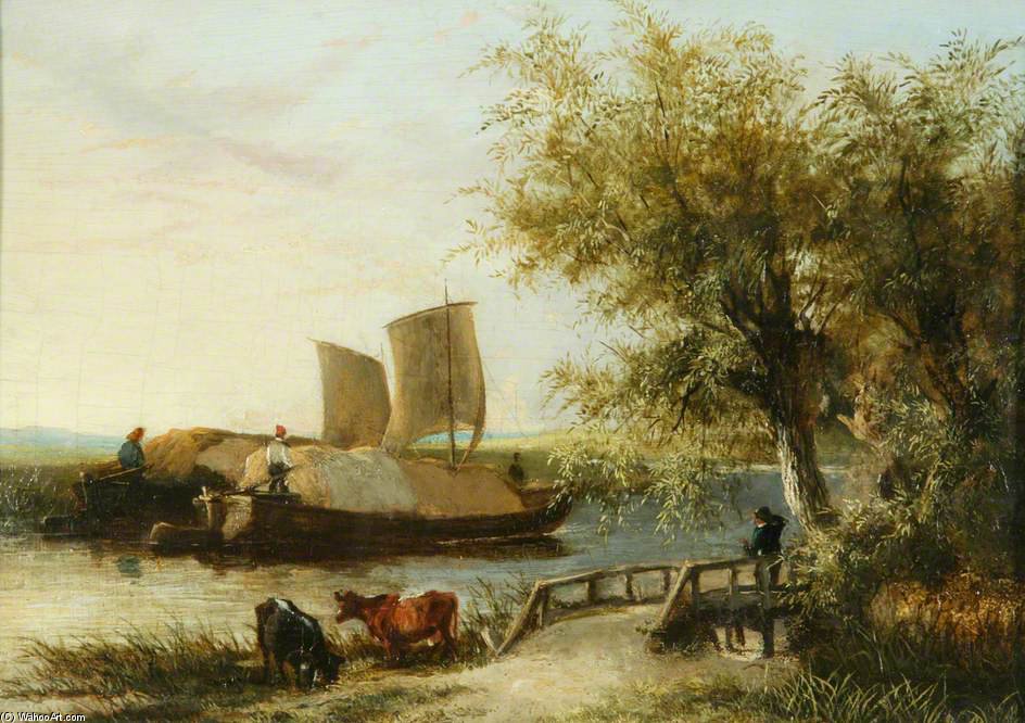 Wikioo.org - The Encyclopedia of Fine Arts - Painting, Artwork by James Stark - A Barge On The Yare - Sunset