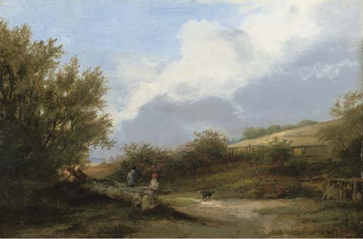 Wikioo.org - The Encyclopedia of Fine Arts - Painting, Artwork by James Stark - Figures Resting On A Wayside, Near Bradeston