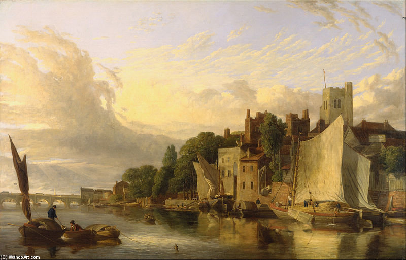 Wikioo.org - The Encyclopedia of Fine Arts - Painting, Artwork by James Stark - Lambeth From The River Looking Towards Westminster Bridge
